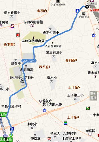 赤羽までの経路